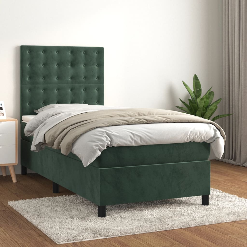 vidaXL Cama com molas/colchão 80x200 cm veludo verde-escuro