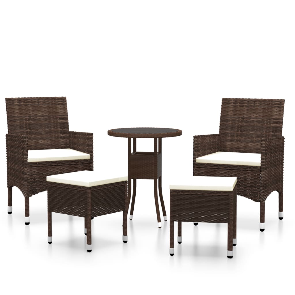 vidaXL 5 pcs conjunto lounge jardim vime PE castanho