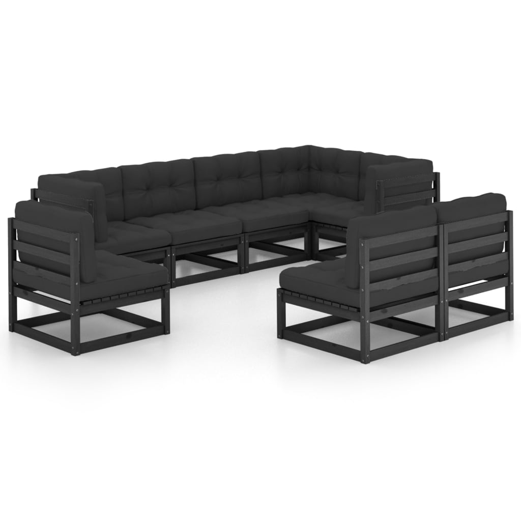 vidaXL 8 pcs conjunto lounge de jardim c/ almofadões pinho maciço