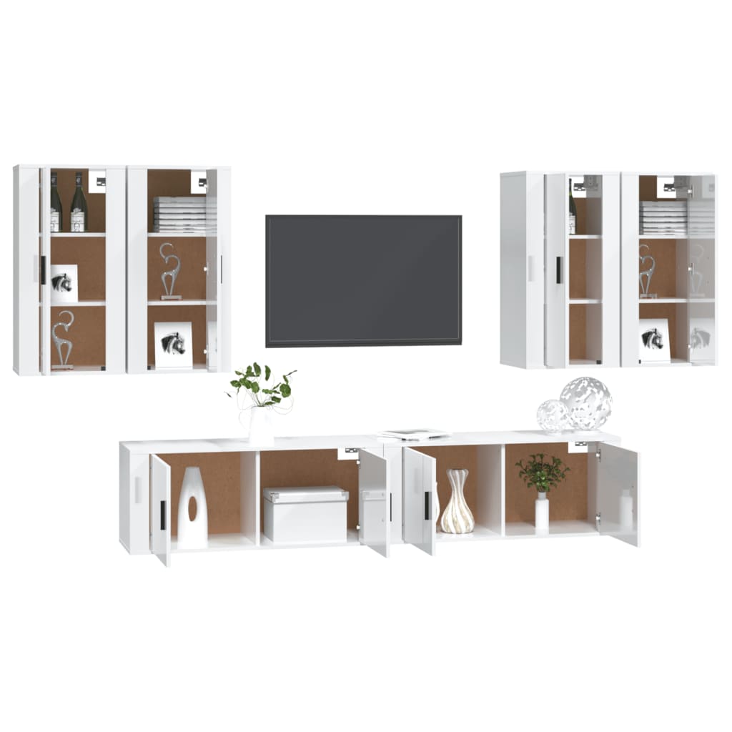 vidaXL 6 pcs conjunto móveis de TV madeira processada branco brilhante