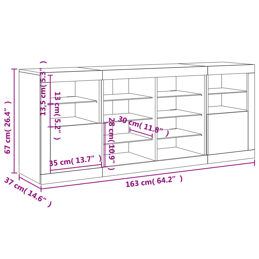 vidaXL Aparador com luzes LED 163x37x67 cm branco