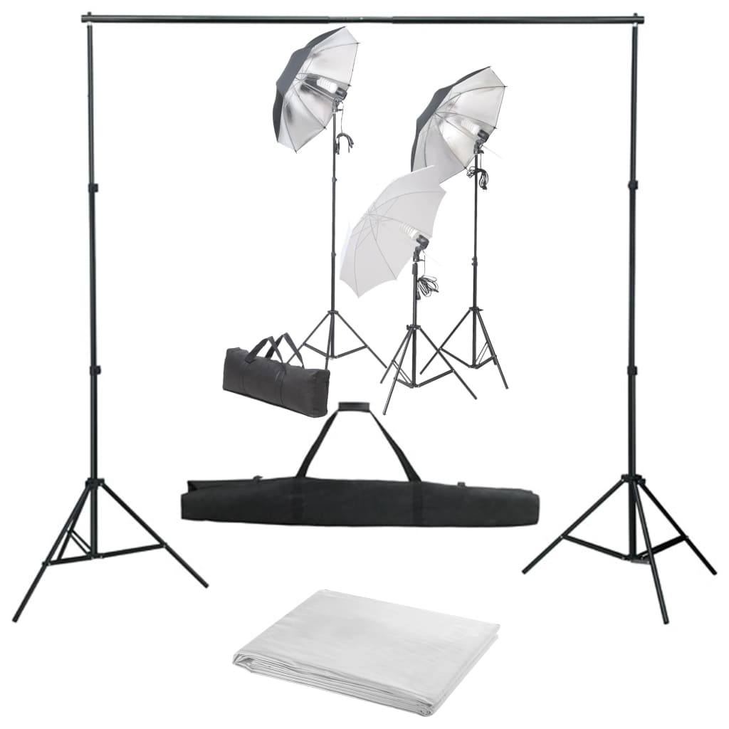 vidaXL Kit de estúdio fotográfico com conjunto de iluminação e fundo