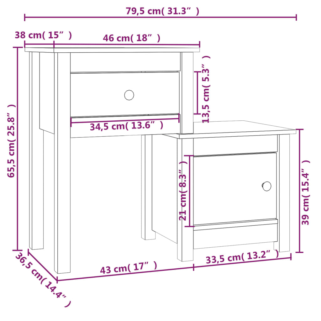 vidaXL Mesas de cabeceira 2 pcs 79,5x38x65,5 cm madeira pinho maciça