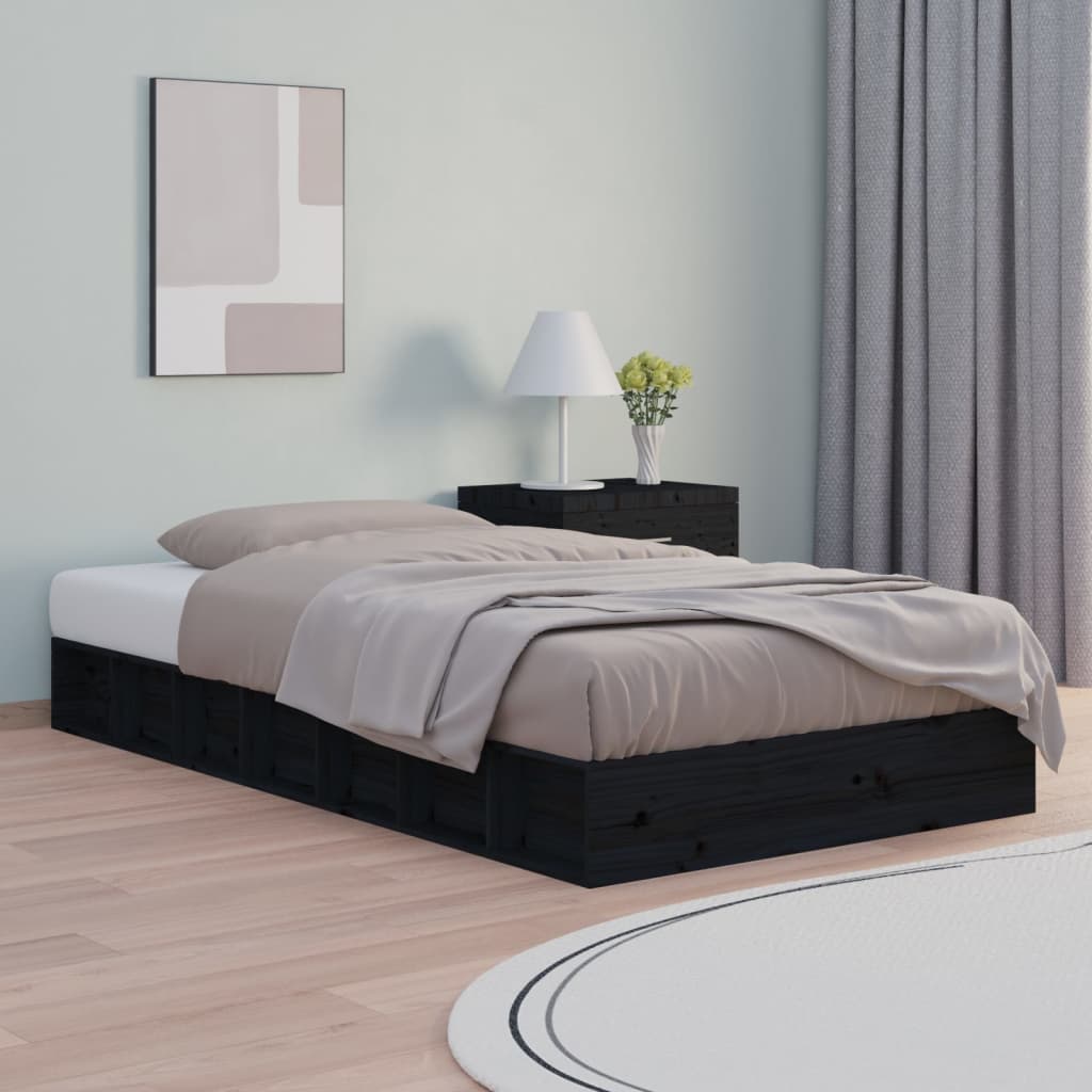 vidaXL Estrutura de cama casal 135x190 cm madeira maciça preto