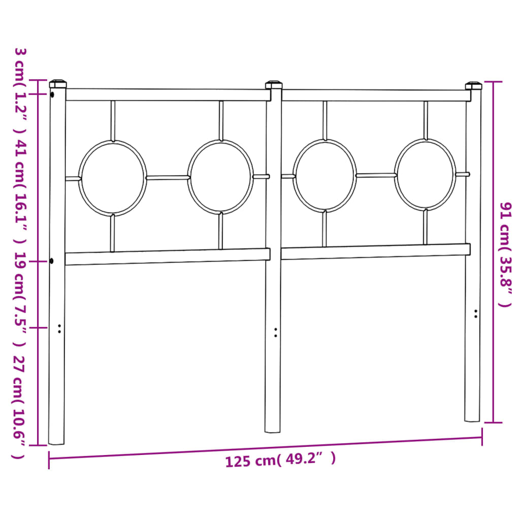 vidaXL Cabeceira de cama 120 cm metal preto