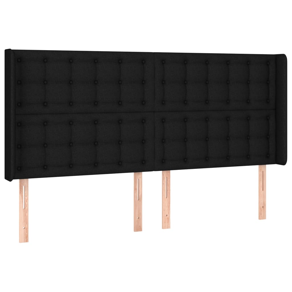 vidaXL Cabeceira de cama c/ abas tecido 183x16x118/128 cm preto