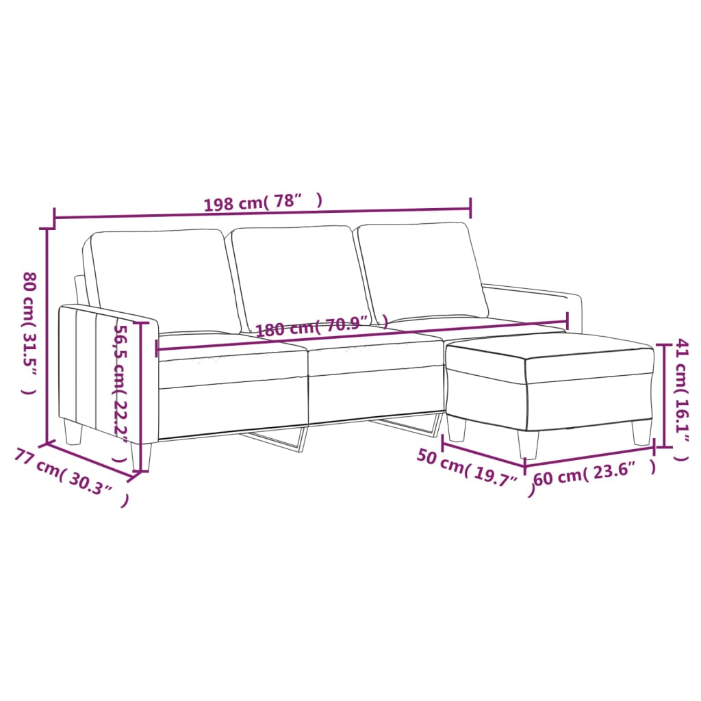 vidaXL Sofá 3 lugares c/ apoio pés 180 cm couro artificial cappuccino