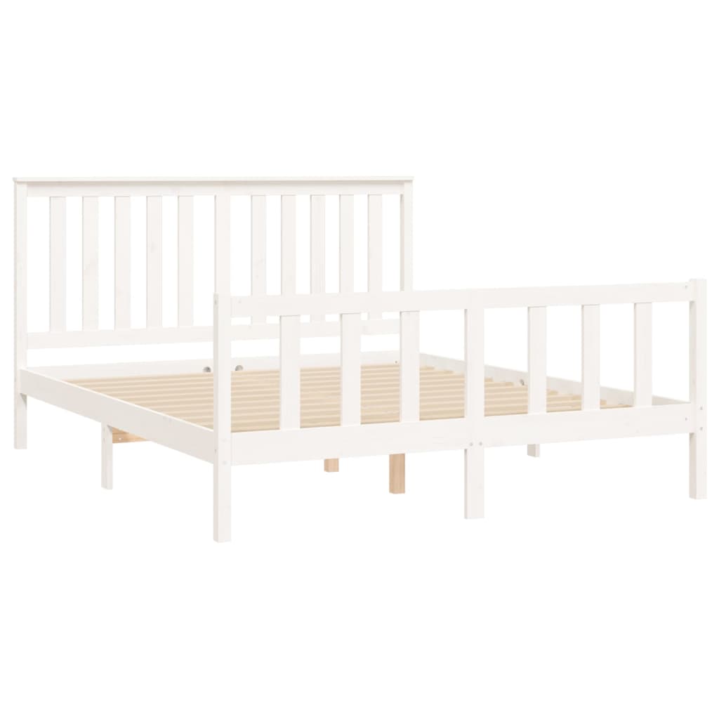 vidaXL Estrutura cama king c/ cabeceira 150x200 cm pinho maciço branco