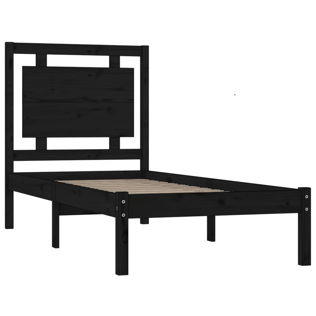 vidaXL Estrutura de cama solteiro 90x190 cm madeira maciça preto