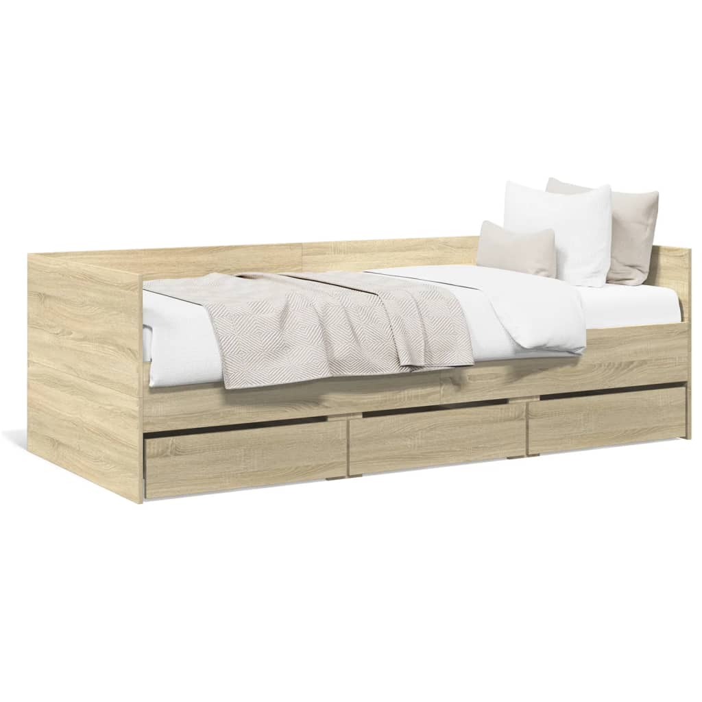 vidaXL Sofá-cama com gavetas sem colchão 75x190 cm carvalho sonoma