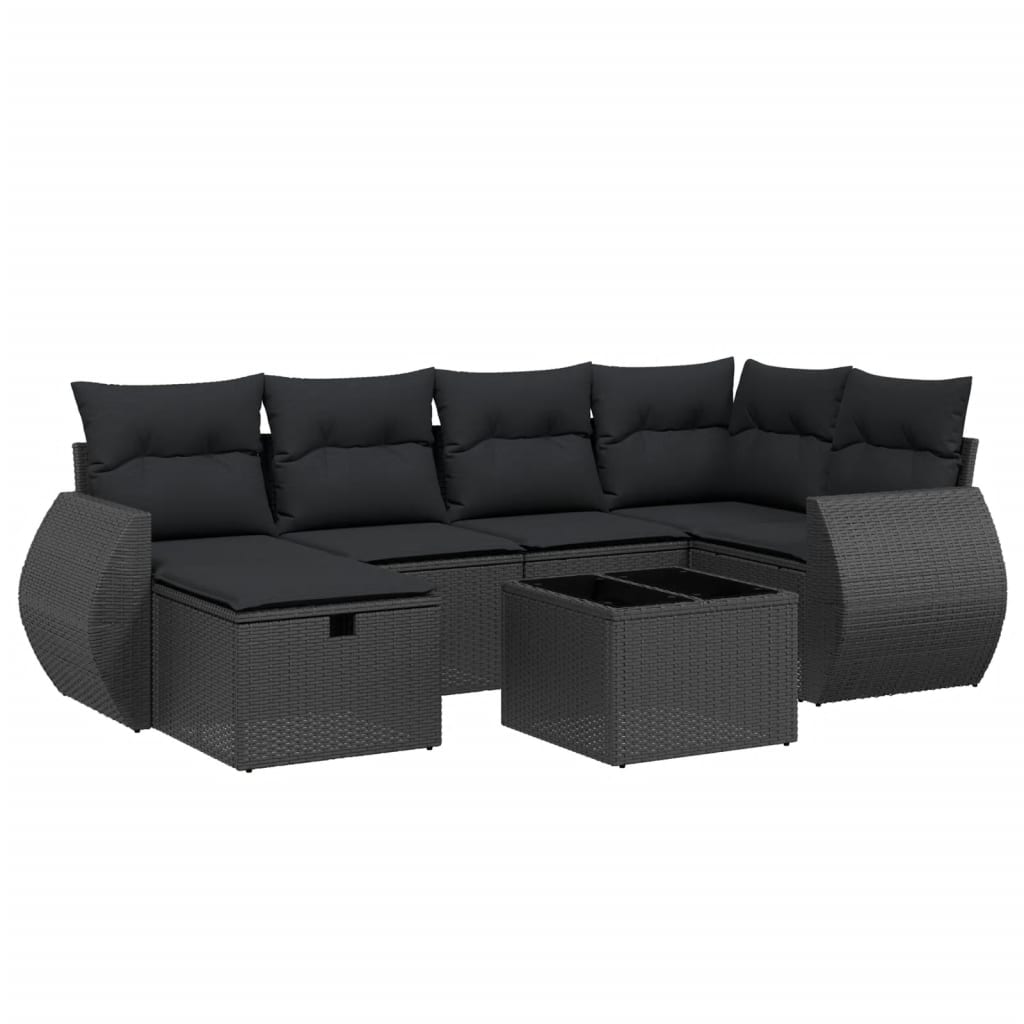 vidaXL 7 pcs conjunto de sofás p/ jardim c/ almofadões vime PE preto