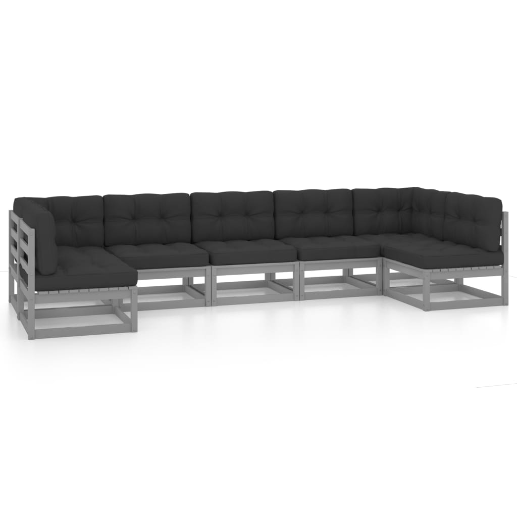 vidaXL 7pcs conjunto lounge de jardim c/ almofadões pinho maciço cinza