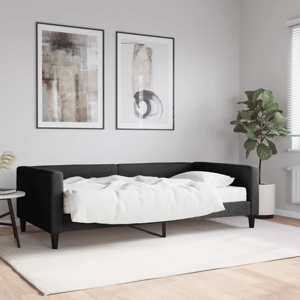 vidaXL Sofá-cama com colchão 100x200 cm tecido preto