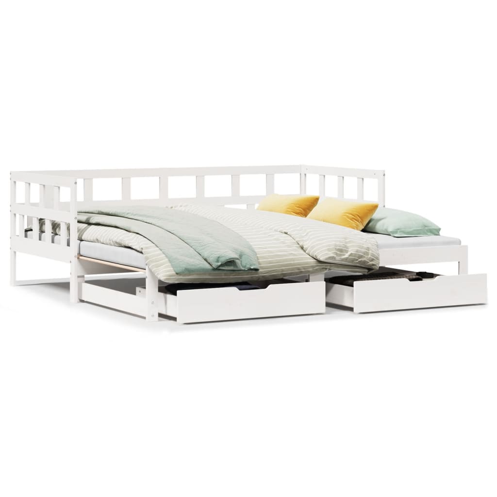 vidaXL Sofá-cama c/ gavetão e gavetas branco 90x190cm madeira de pinho