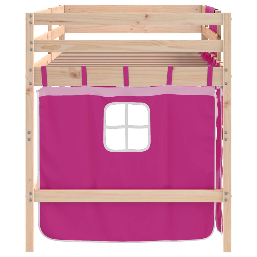 vidaXL Cama alta p/ criança c/ cortinas 90x200 cm pinho maciço rosa