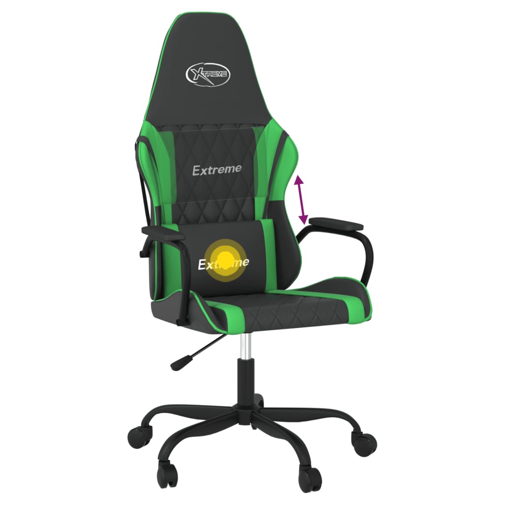 vidaXL Cadeira gaming massagens couro artificial preto e verde