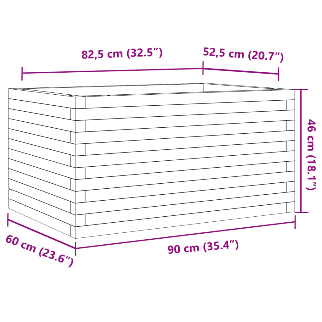 vidaXL Vaso/floreira de jardim 90x60x46 cm pinho maciço castanho-mel