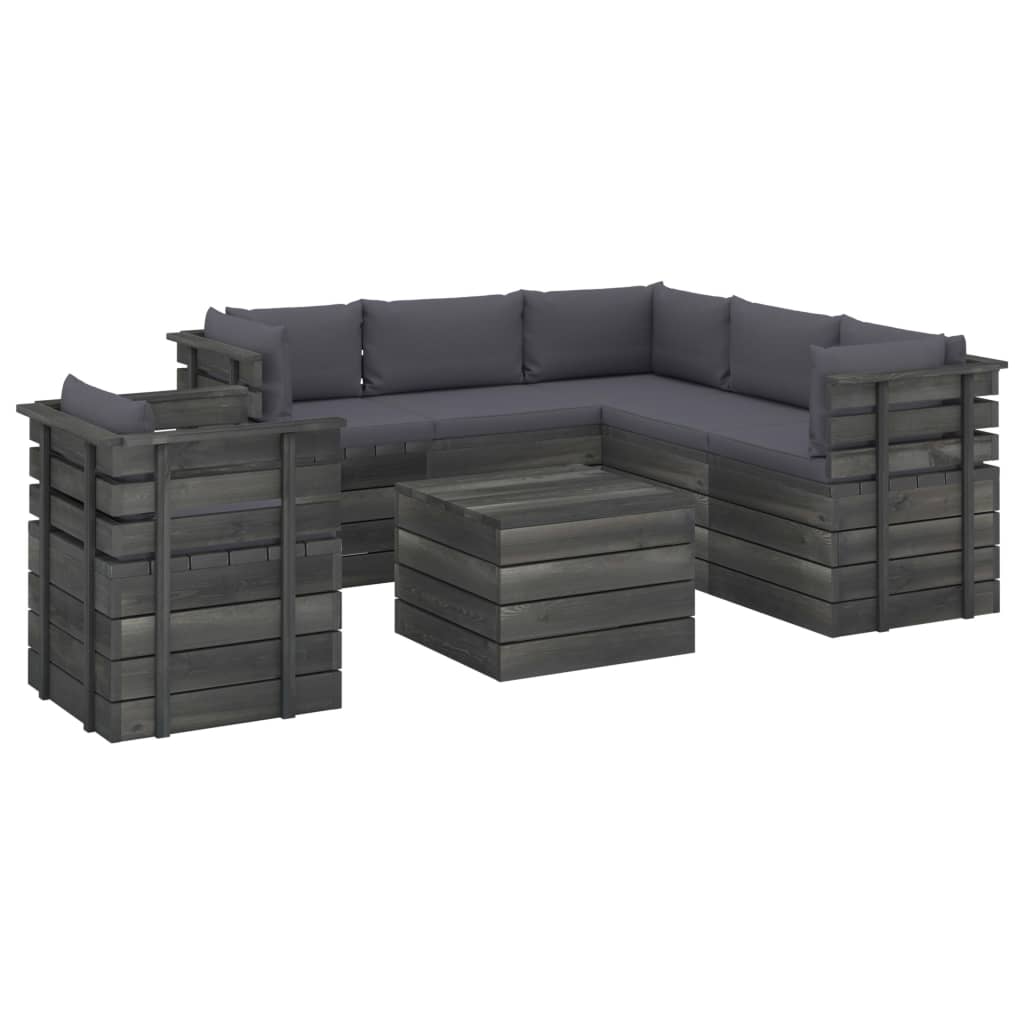 vidaXL 7 pcs conjunto lounge de paletes com almofadões pinho maciço