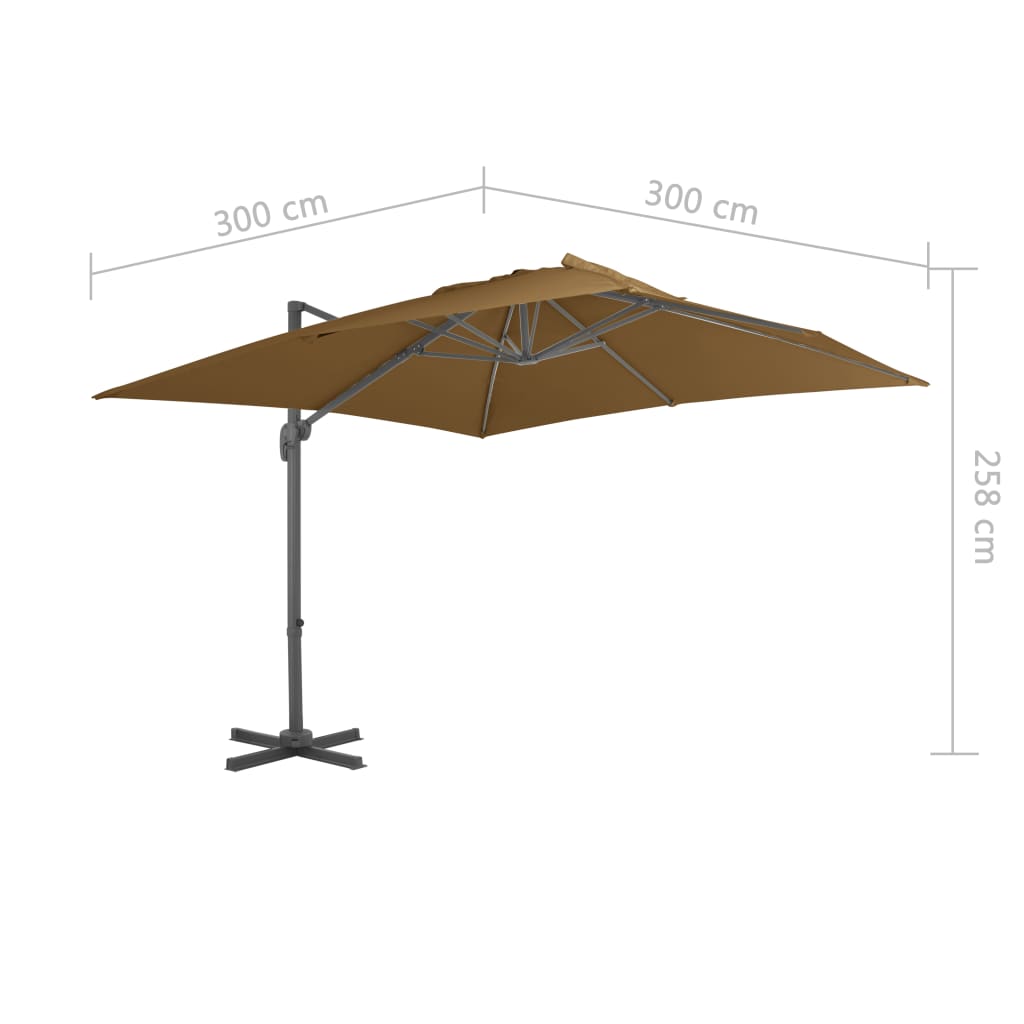 vidaXL Guarda-sol cantilever c/ poste alumínio cinzento-acastanhado