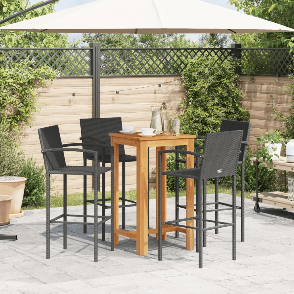 vidaXL 5 pcs conjunto de bar para jardim vime PE/acácia maciça preto