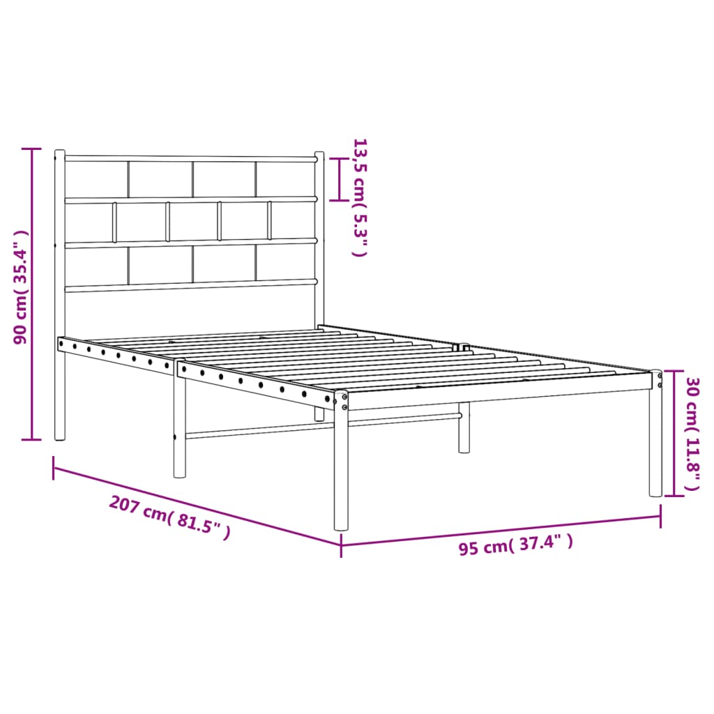 vidaXL Estrutura de cama com cabeceira 90x200 cm metal preto