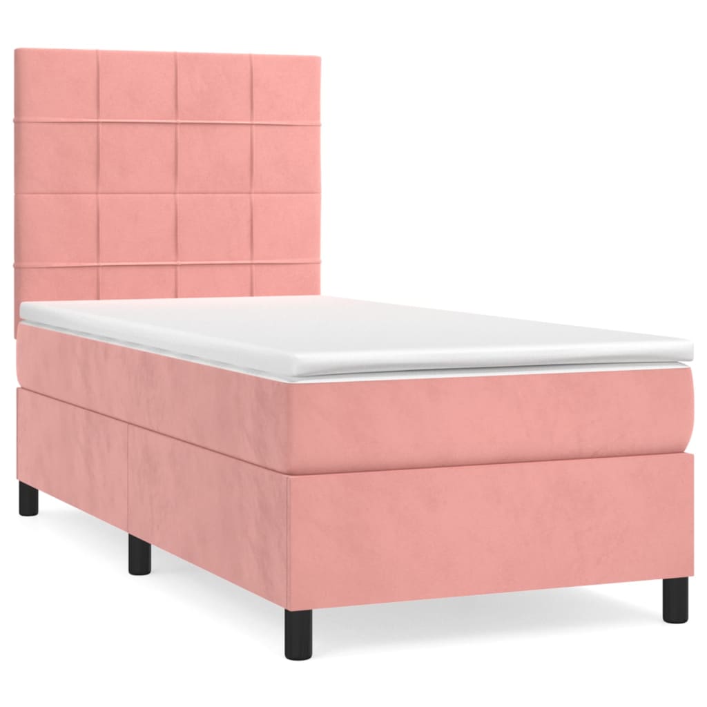 vidaXL Cama com molas/colchão 100x200 cm veludo rosa