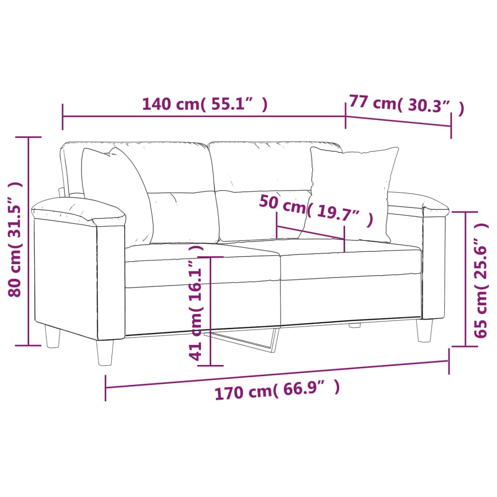 vidaXL Sofá 2 lugares c/ almofadões 140 cm microfibra cinza-escuro