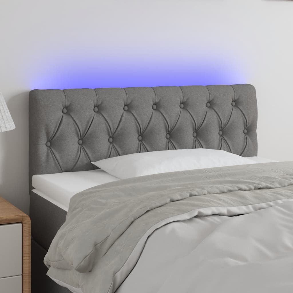 vidaXL Cabeceira de cama c/ luzes LED tecido 90x7x78/88cm cinza-escuro