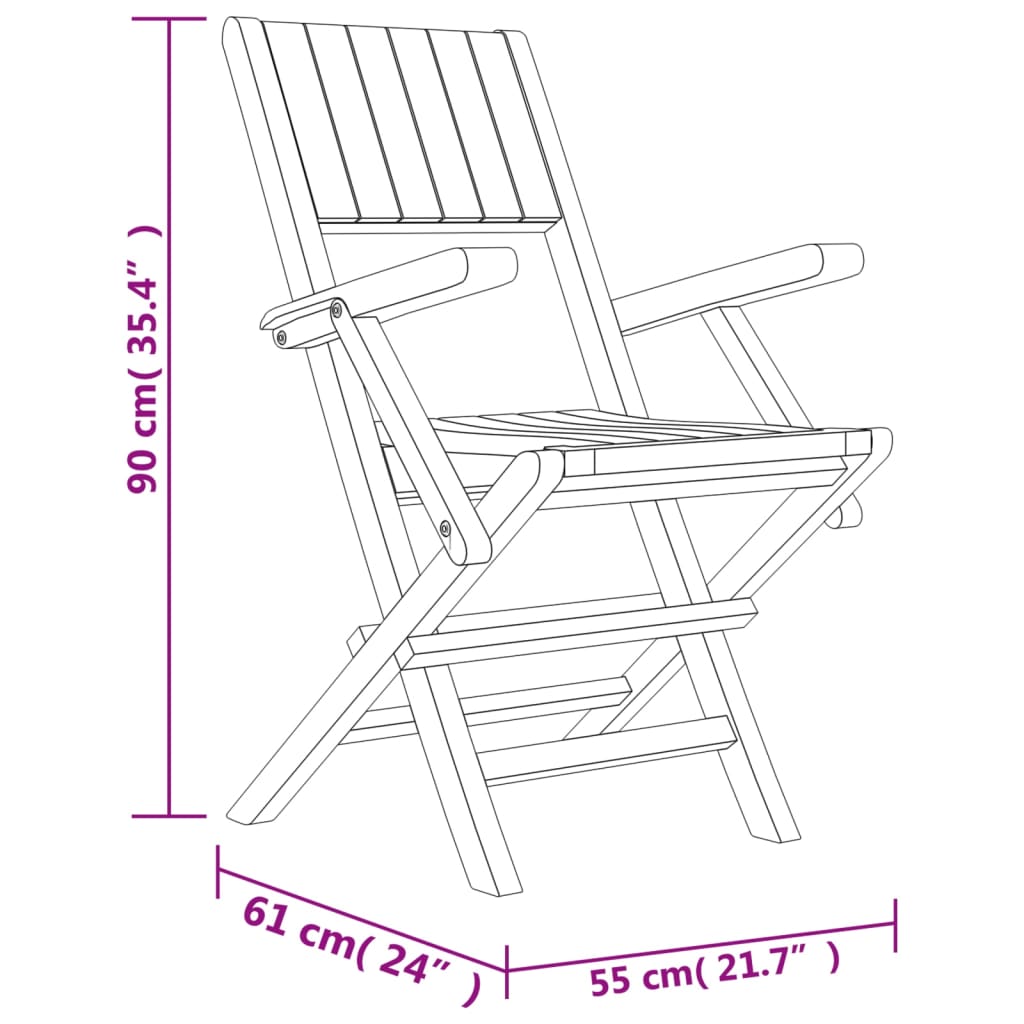 vidaXL Cadeiras de jardim dobráveis 8 pcs 55x61x90 cm teca maciça