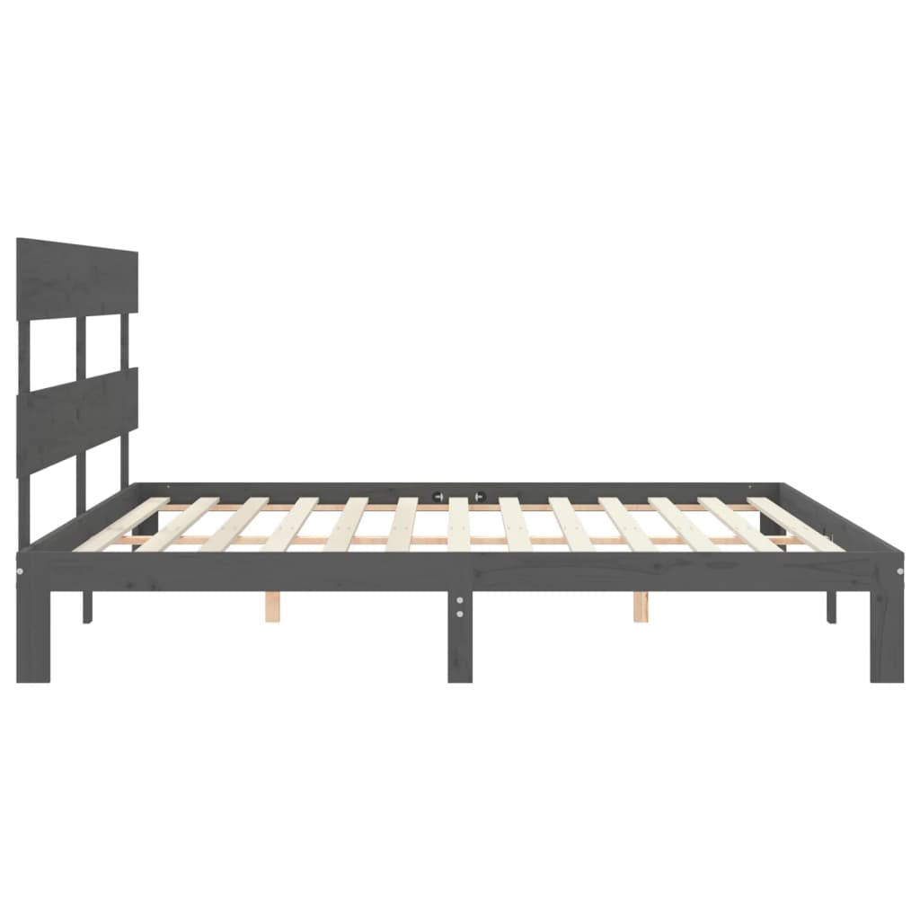 vidaXL Estrutura de cama com cabeceira 200x200 cm madeira maciça cinza