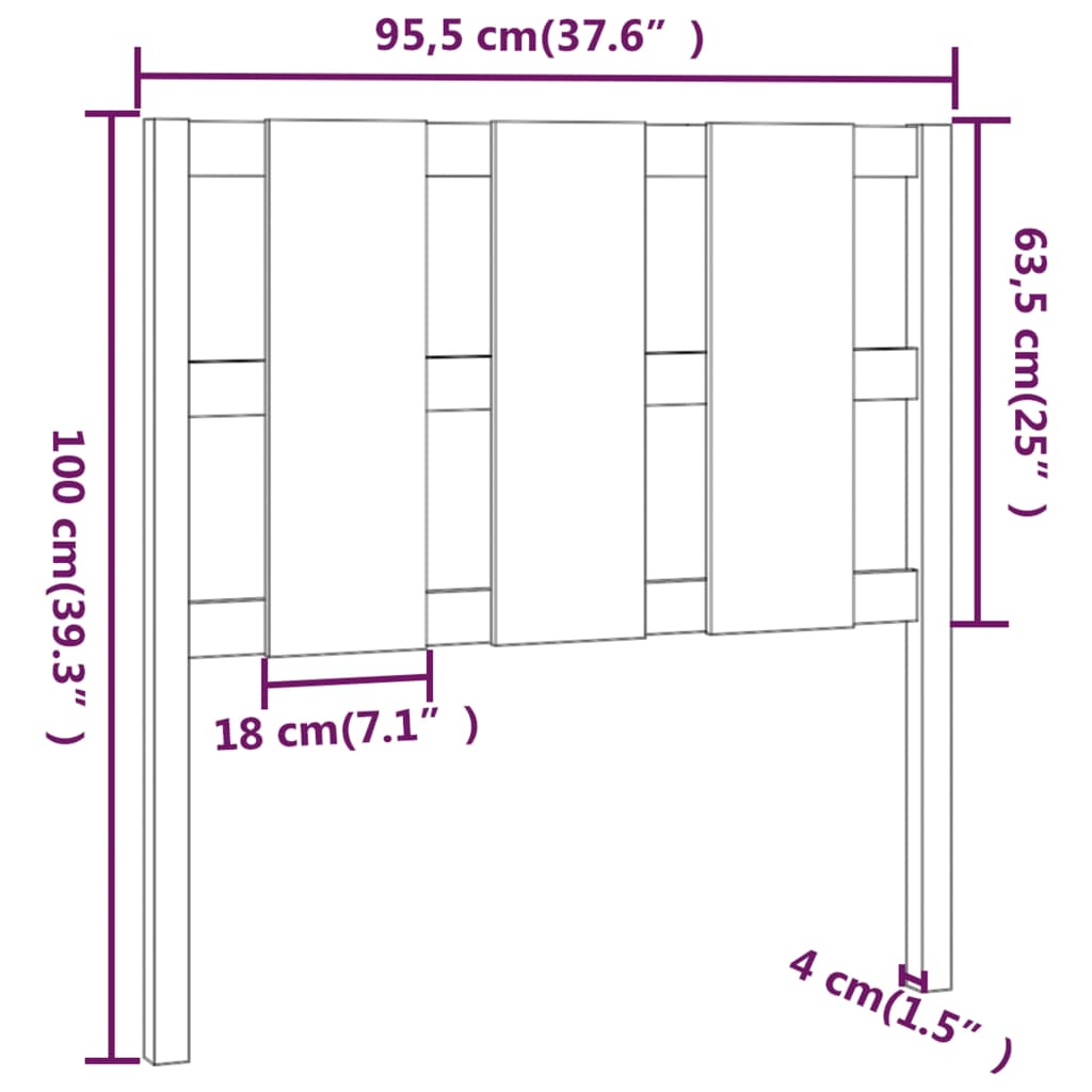 vidaXL Cabeceira de cama 95,5x4x100 cm pinho maciço