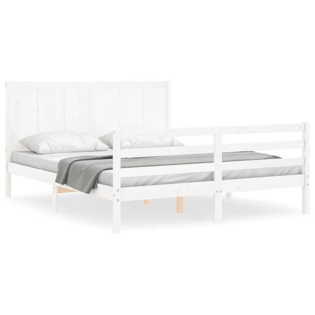 vidaXL Estrutura de cama King Size com cabeceira madeira maciça branco