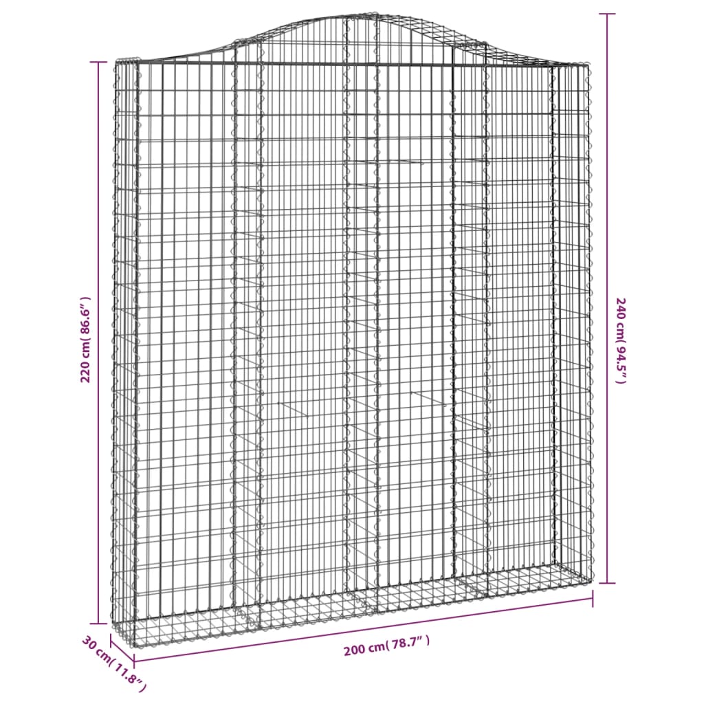 vidaXL Cestos gabião arqueados 2pcs 200x30x220/240cm ferro galvanizado