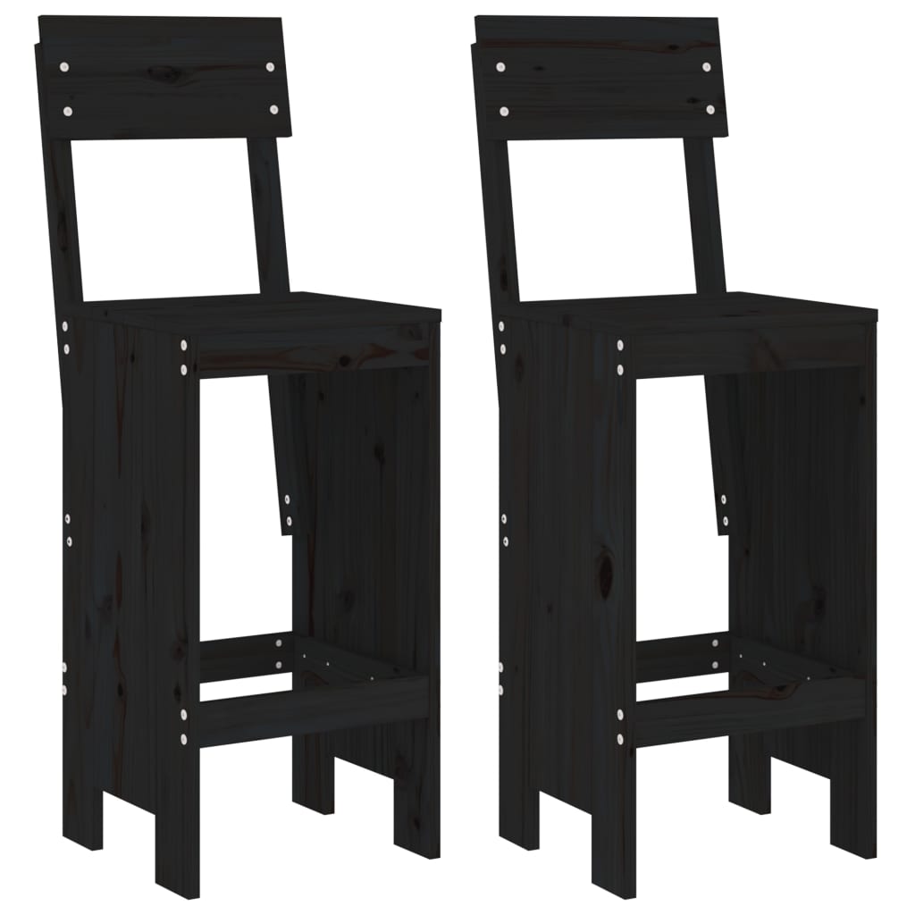 vidaXL Cadeiras de bar 2 pcs 40x48,5x115,5 cm pinho maciço preto