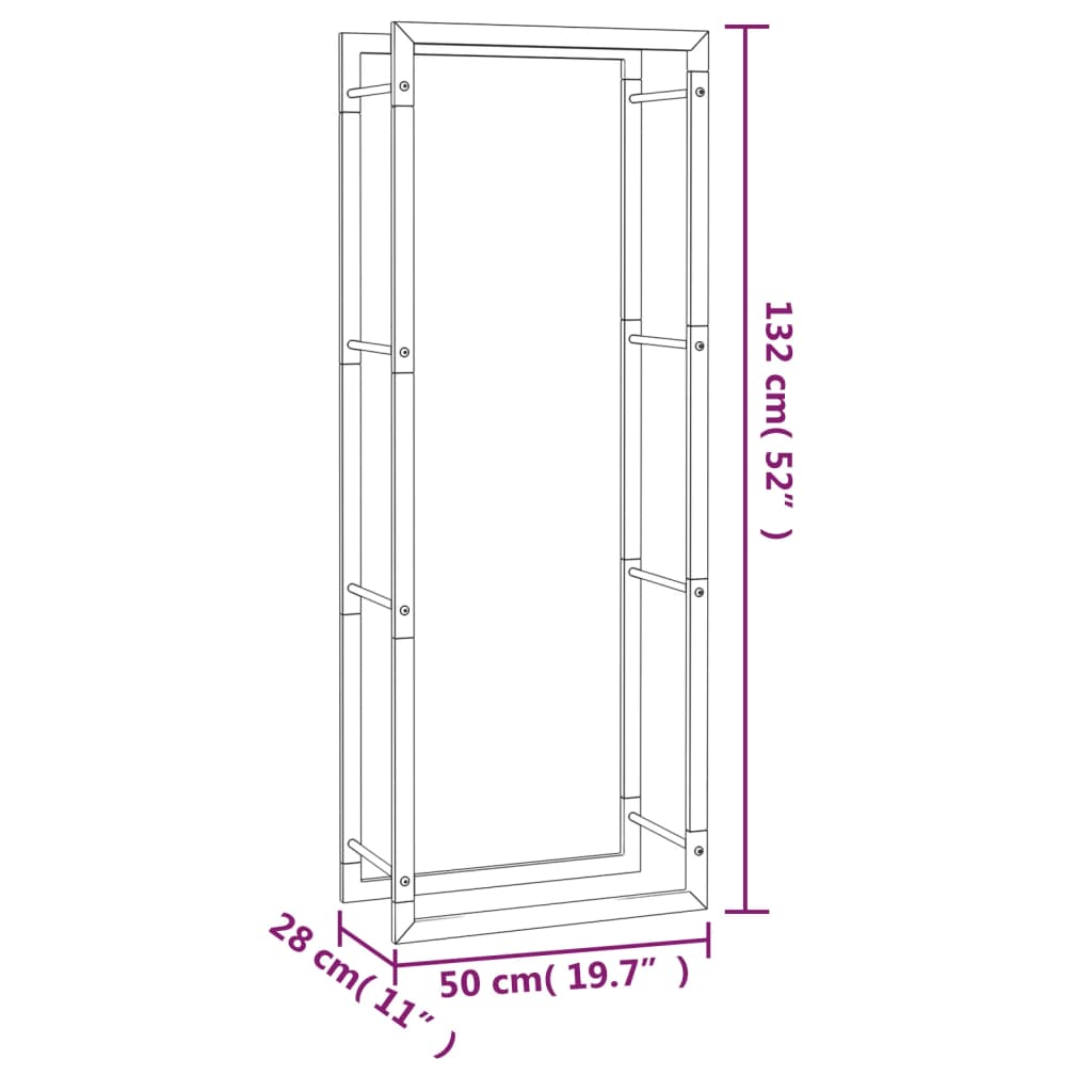 vidaXL Suporte para lenha 50x28x132 cm aço preto mate