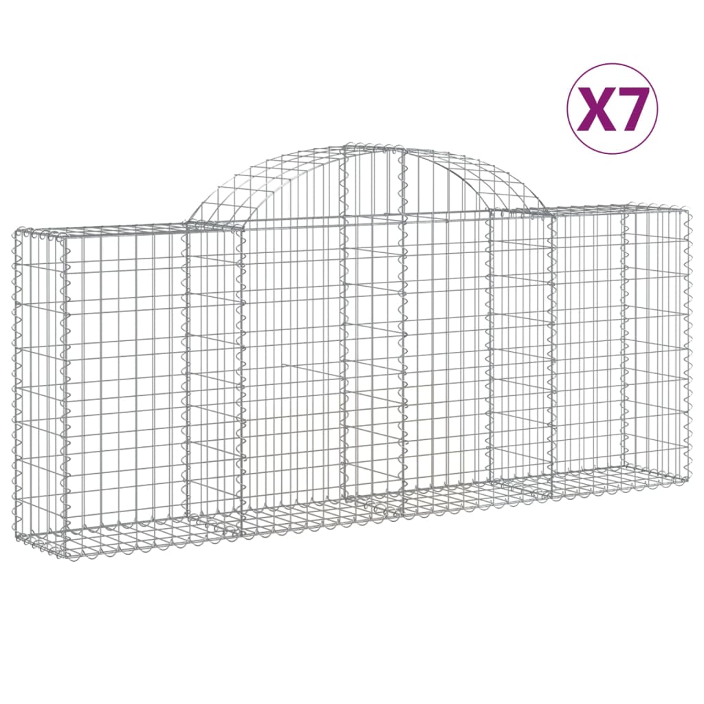 vidaXL Cestos gabião arqueados 7 pcs 200x30x80/100cm ferro galvanizado