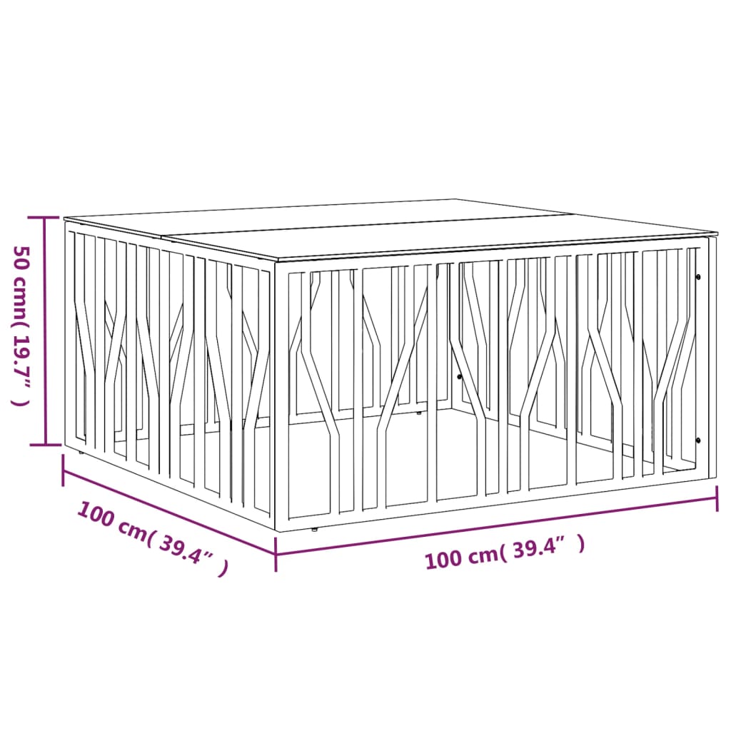 vidaXL Mesa de centro 100x100x50 cm aço inoxidável e vidro