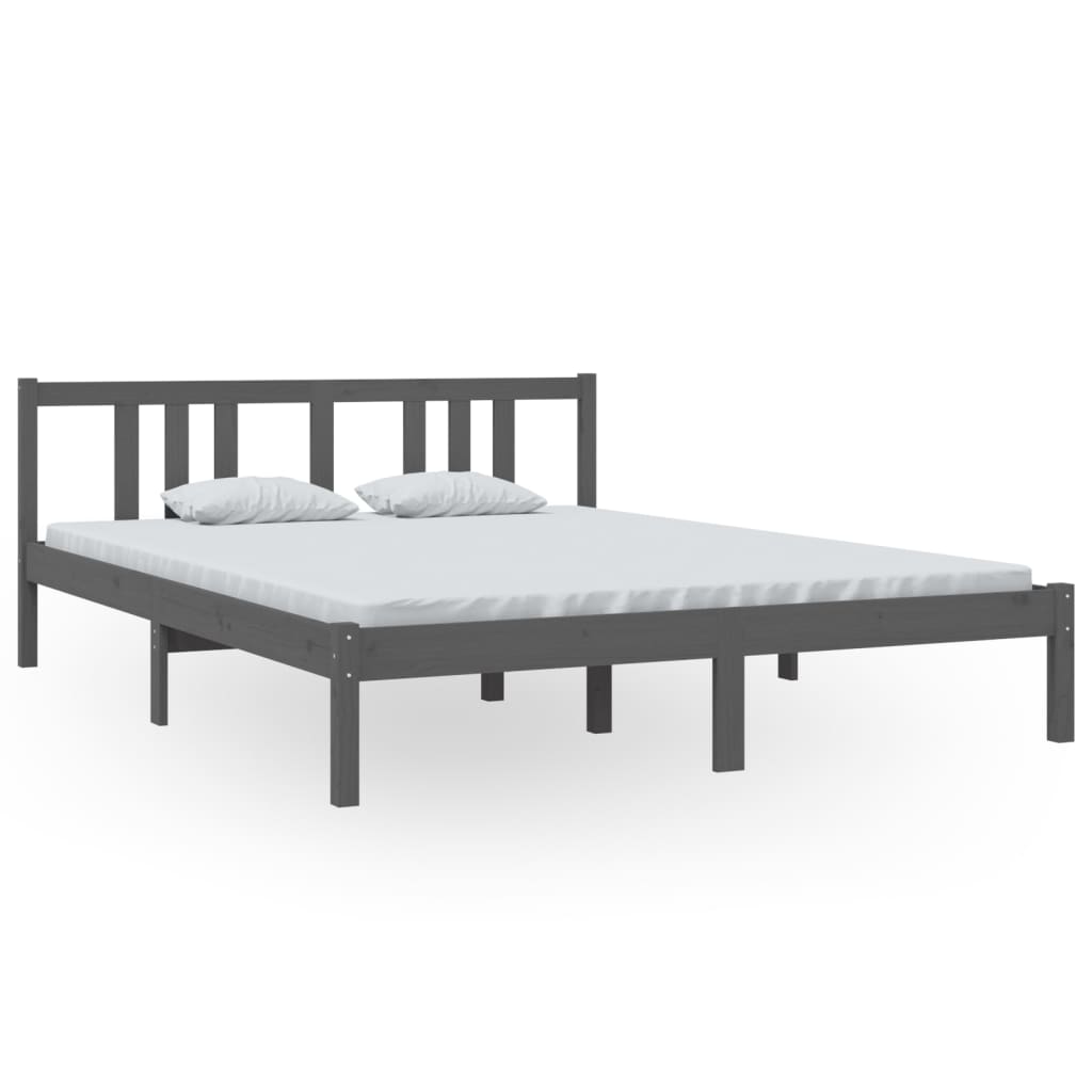 vidaXL Estrutura de cama king 150x200 cm madeira maciça cinza