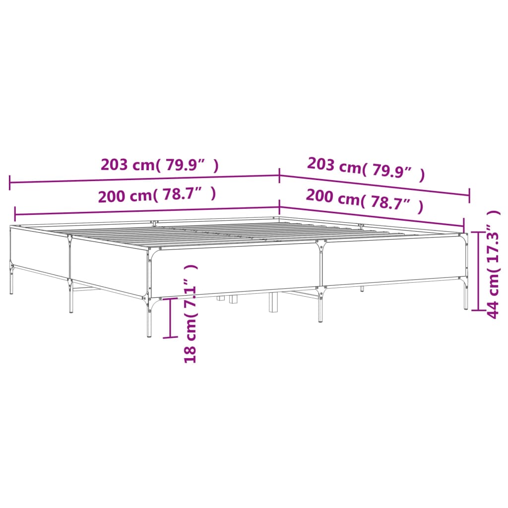 vidaXL Estrutura de cama 200x200 cm derivados madeira/metal