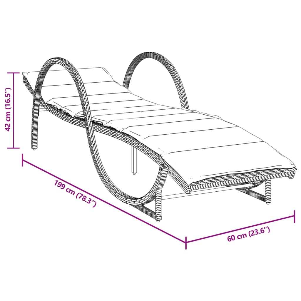 vidaXL Espreguiçadeira com almofadão 60x199x42 cm vime PE castanho