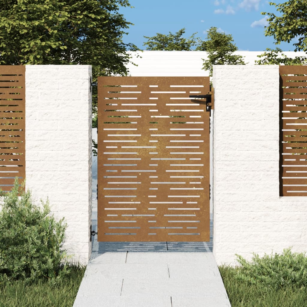 vidaXL Portão de jardim 85x125 cm aço corten design quadrados
