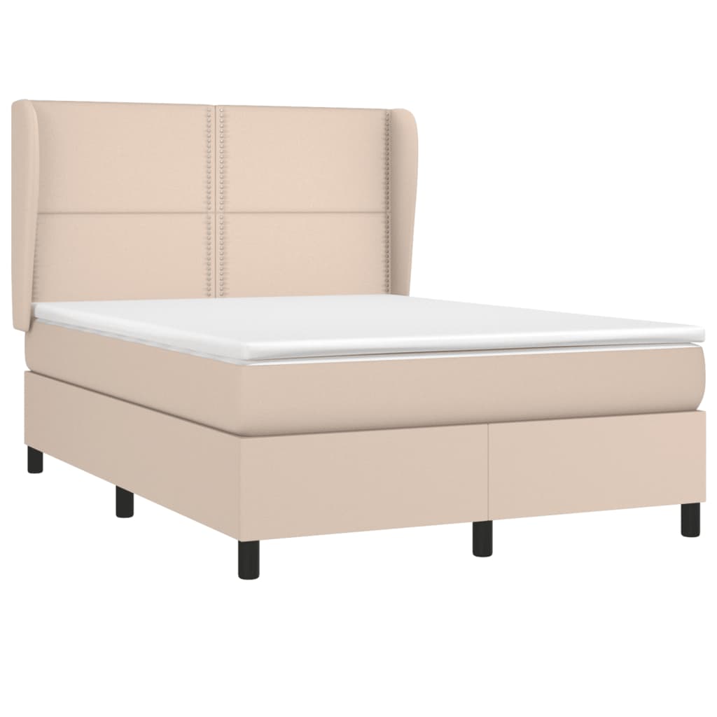 vidaXL Cama com molas/colchão 140x200 cm couro artificial cappuccino