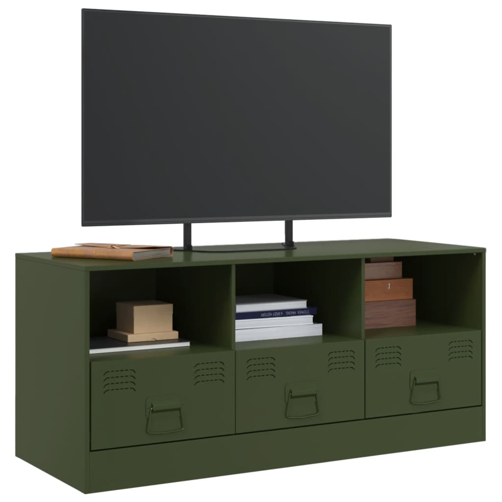 vidaXL Móvel de TV 99x39x44 aço verde azeitona