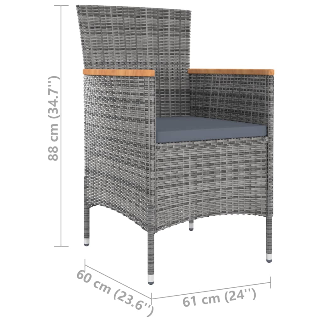 vidaXL 5pcs conjunto de jantar p/ exterior c/ almofadões vime PE cinza