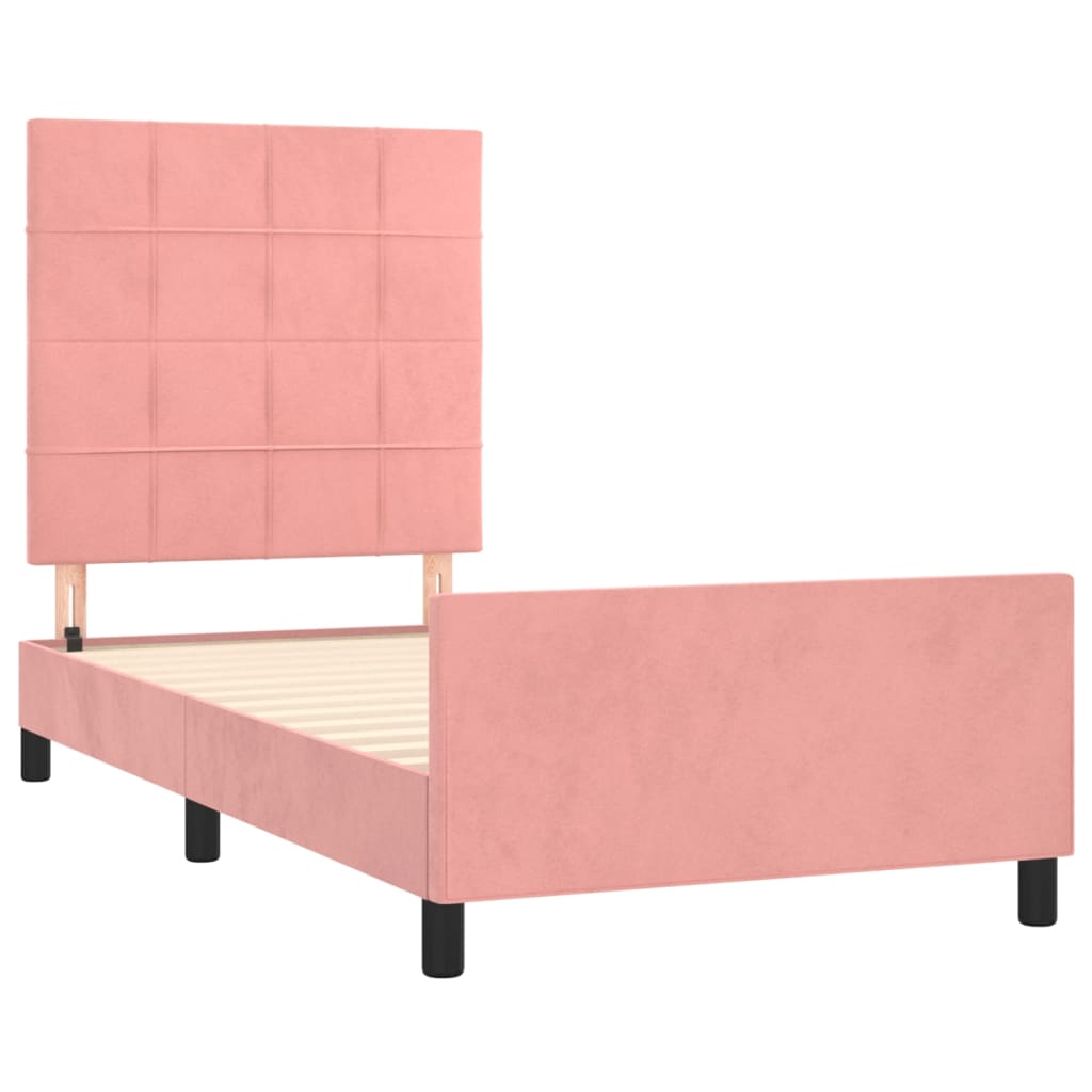 vidaXL Estrutura de cama c/ cabeceira 90x200 cm veludo rosa