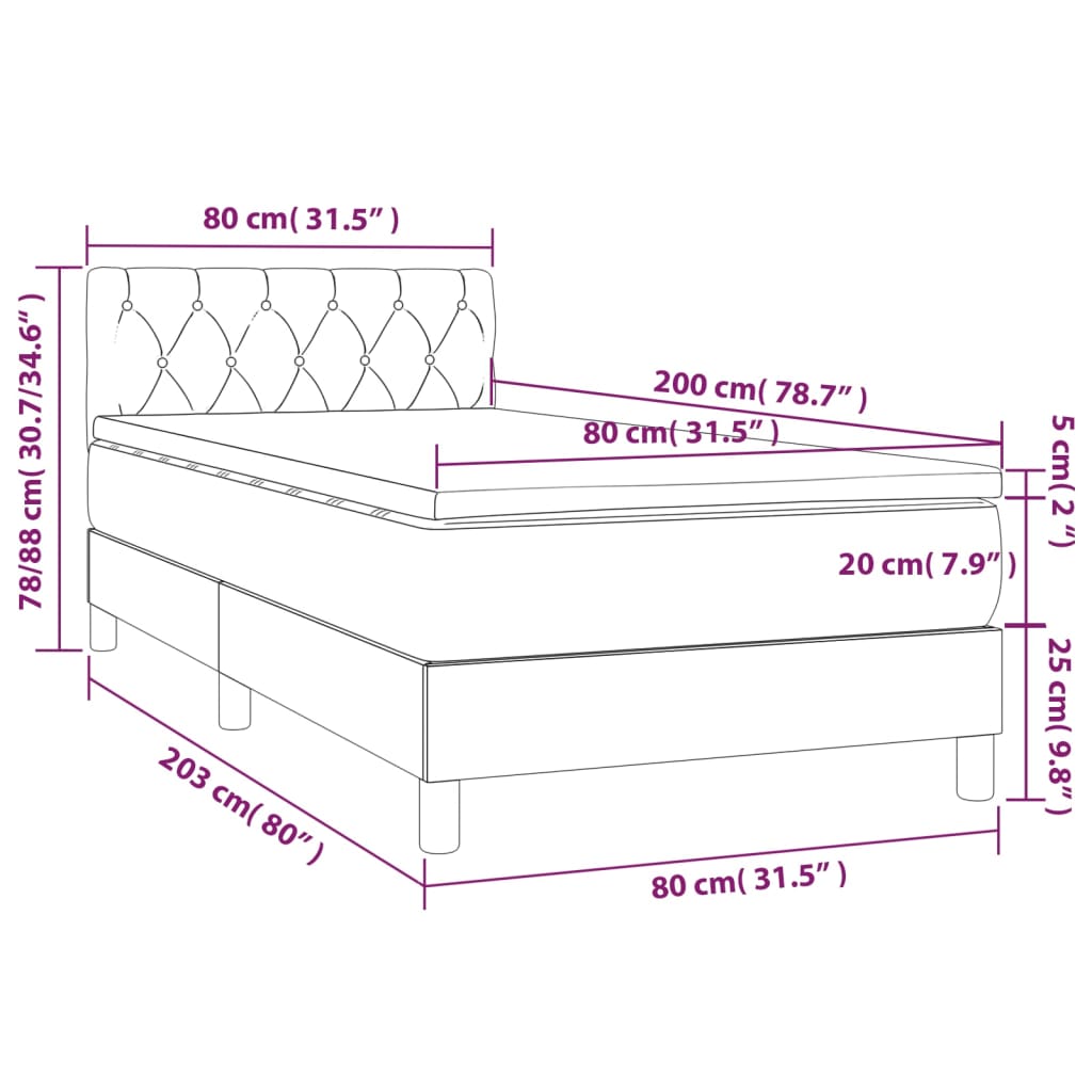 vidaXL Cama box spring c/ colchão/LED 80x200 cm veludo preto