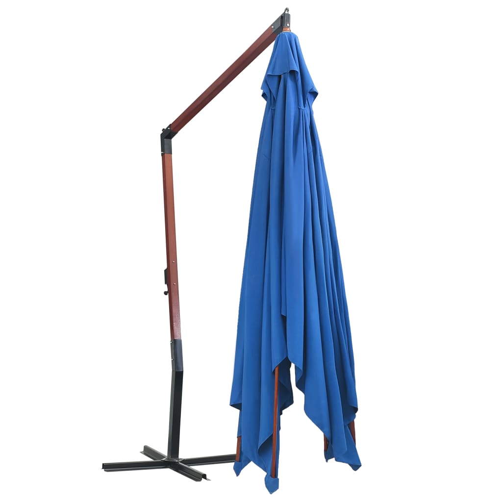 vidaXL Guarda-sol suspenso com mastro de madeira 400x300 cm azul