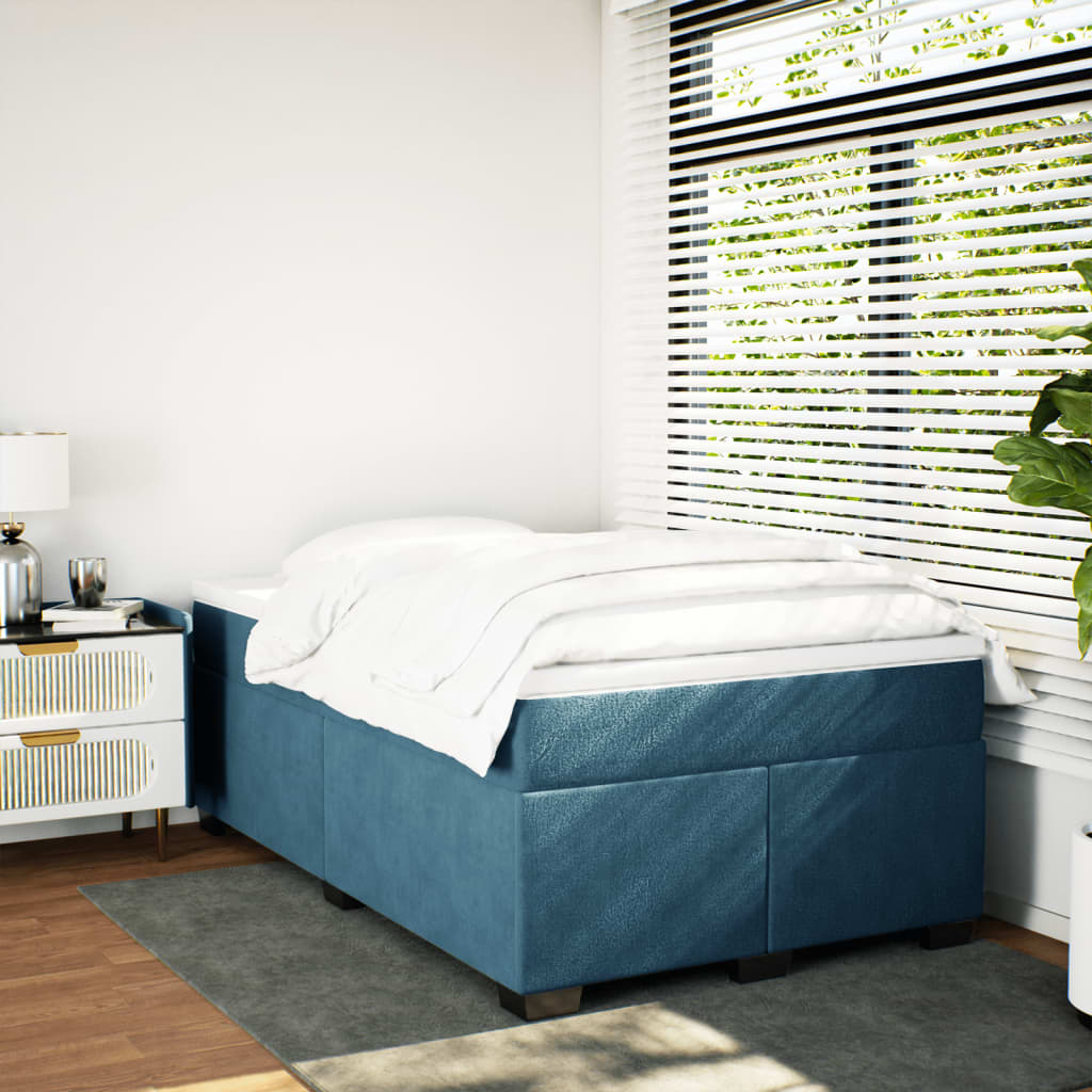 vidaXL Cama boxspring com colchão 120x200 cm veludo azul-escuro