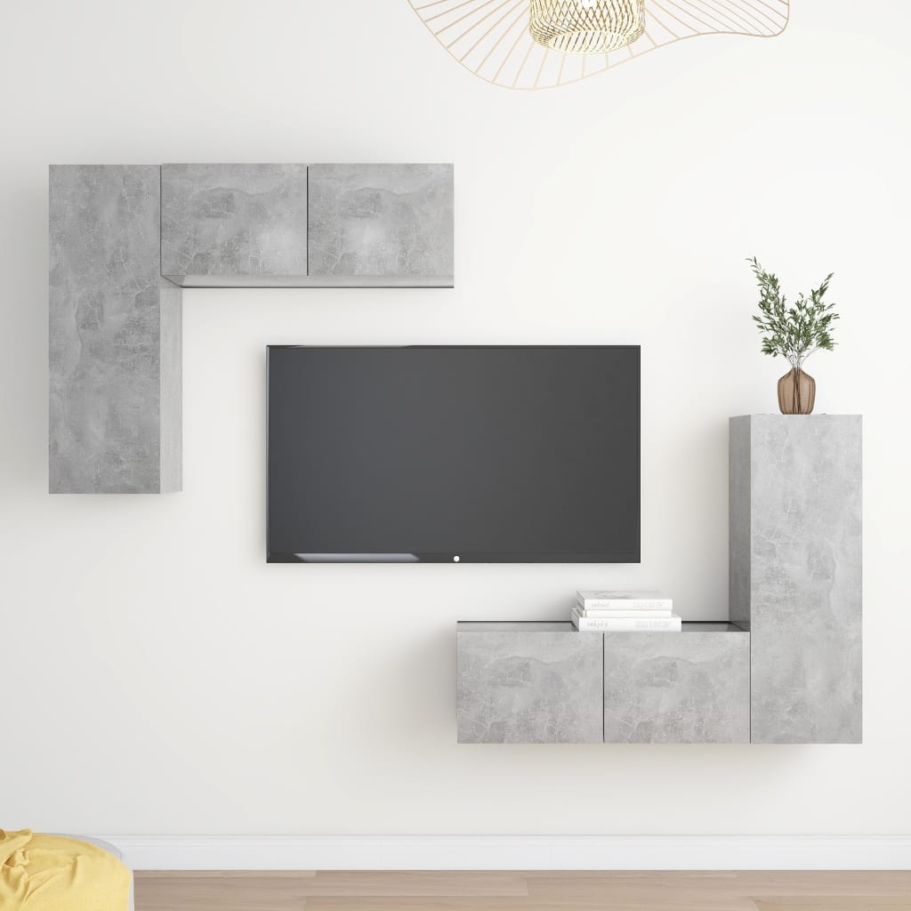 vidaXL 4 pcs conjunto de móveis de TV derivados madeira cinza cimento