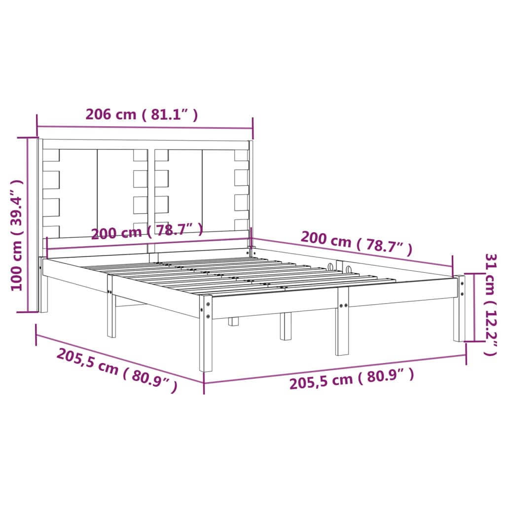 vidaXL Estrutura de cama 200x200 cm pinho maciço preto